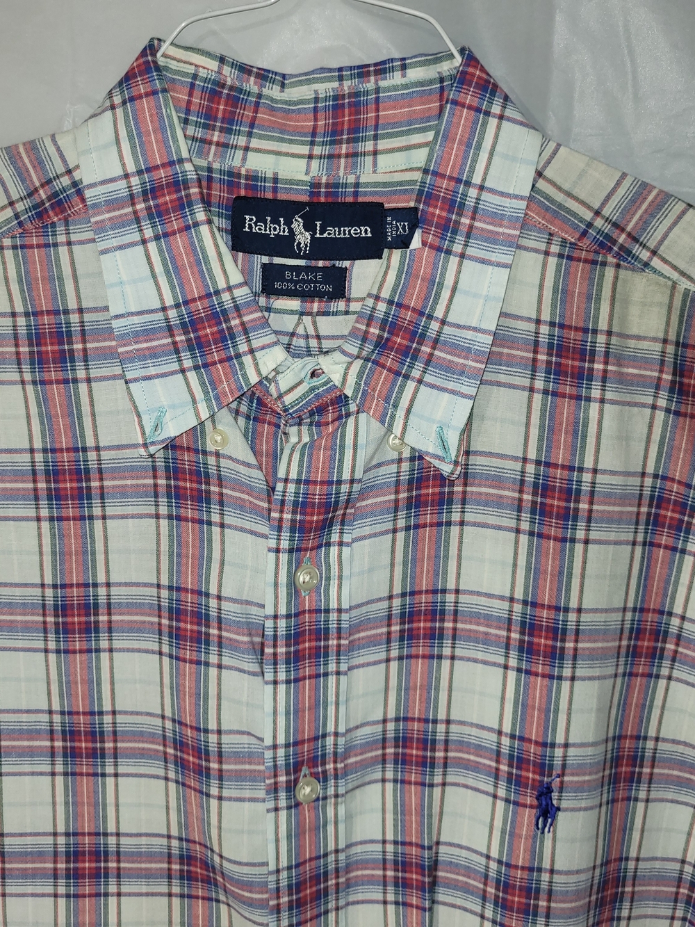 Ralph Lauren Plaid Button-Down Shirt in White, Red, Blue